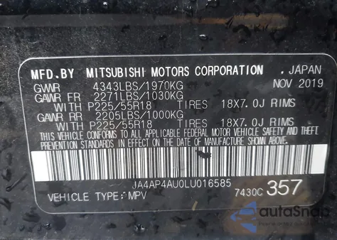 2020 Mitsubishi Outlander Sport 2.0 Se из США, поврежденный, VIN JA4AP4AU0LU016585